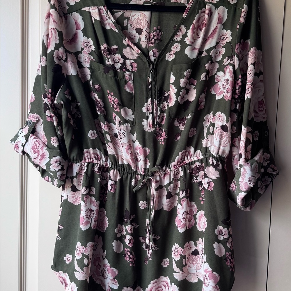 Stella Tweed Floral Blouse in Green and Pink Size XL